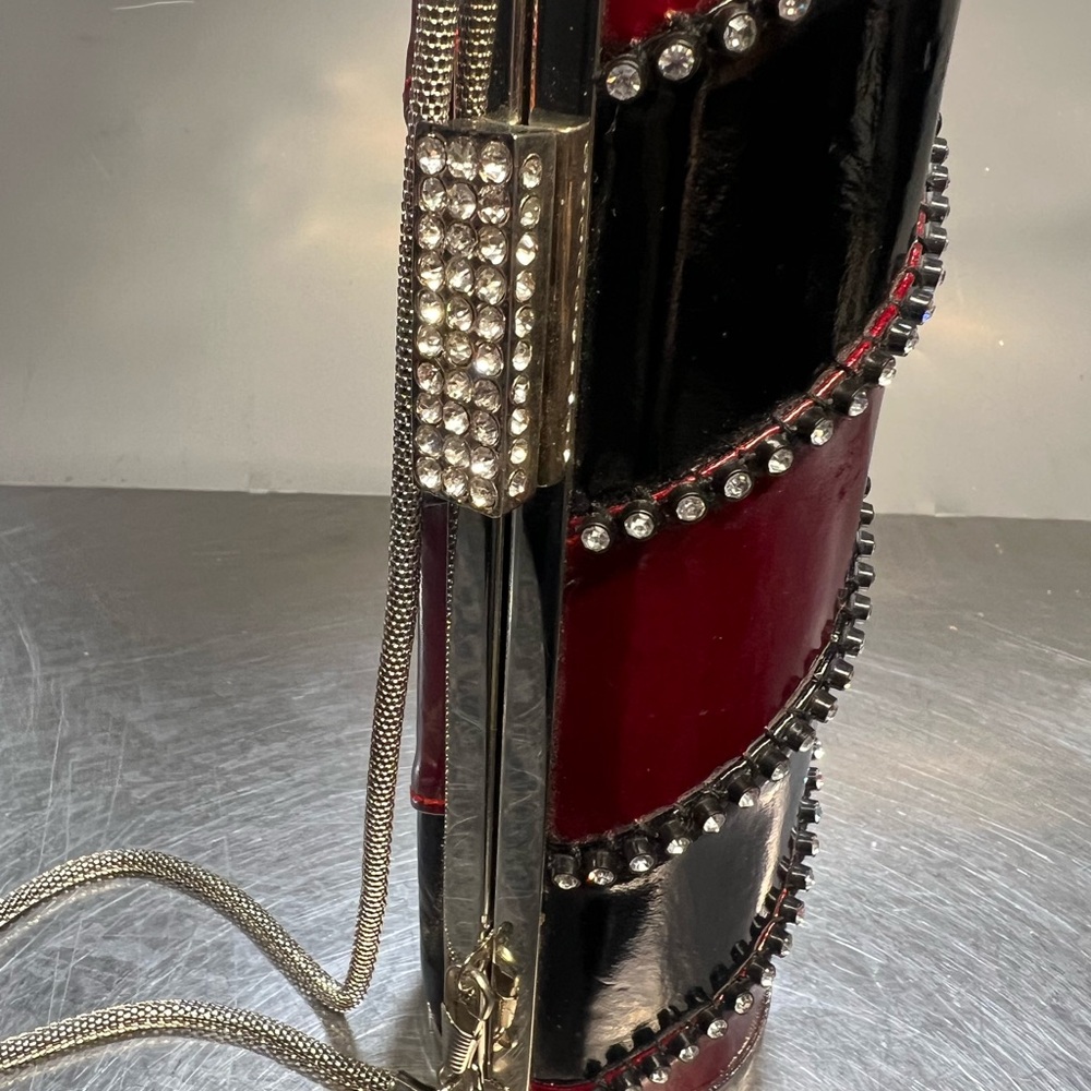 Chic Black and Red Wristlet with Silver Studs